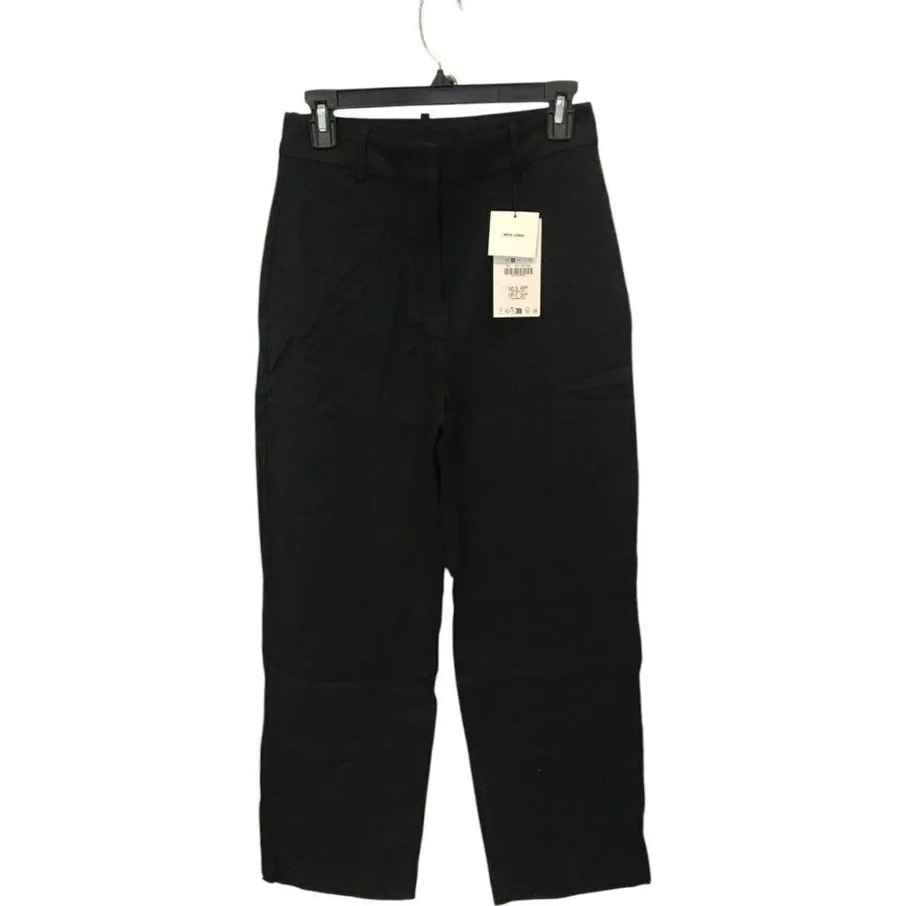 Zara Women Dress Pants Size S Black Wide Leg Linen Blend Flat Front 8017/369 NWT